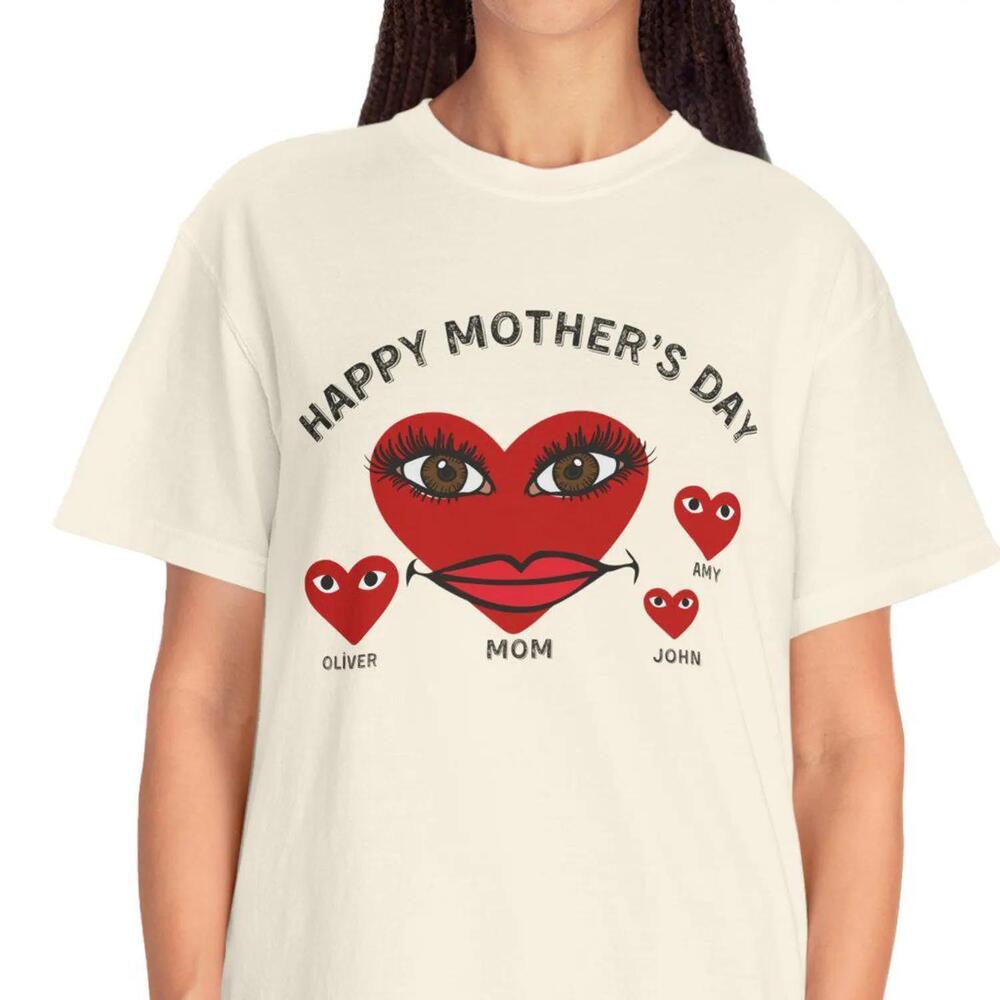 Personalized MotherDay Heart T-Shirt, Custom Kids Names Tee